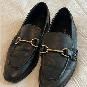 Zara Black Leather Loafers with Gold Accent